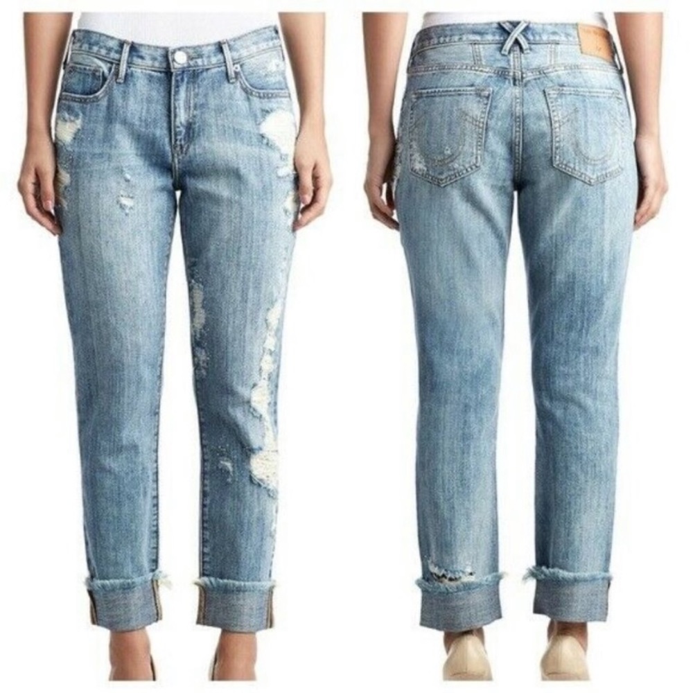 True Religion Slim Boyfriend Destroyed Bling Jeans